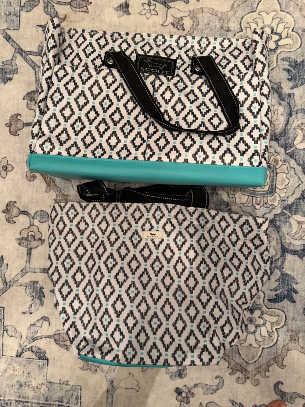 SCOUT Black, White & Teal Geometric Tote Set